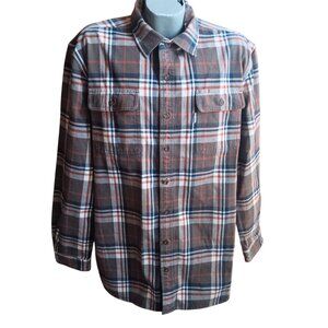 Carhartt Mens Original Fit XL Tall Plaid Flannel Button-Down Shirt Brown 101749